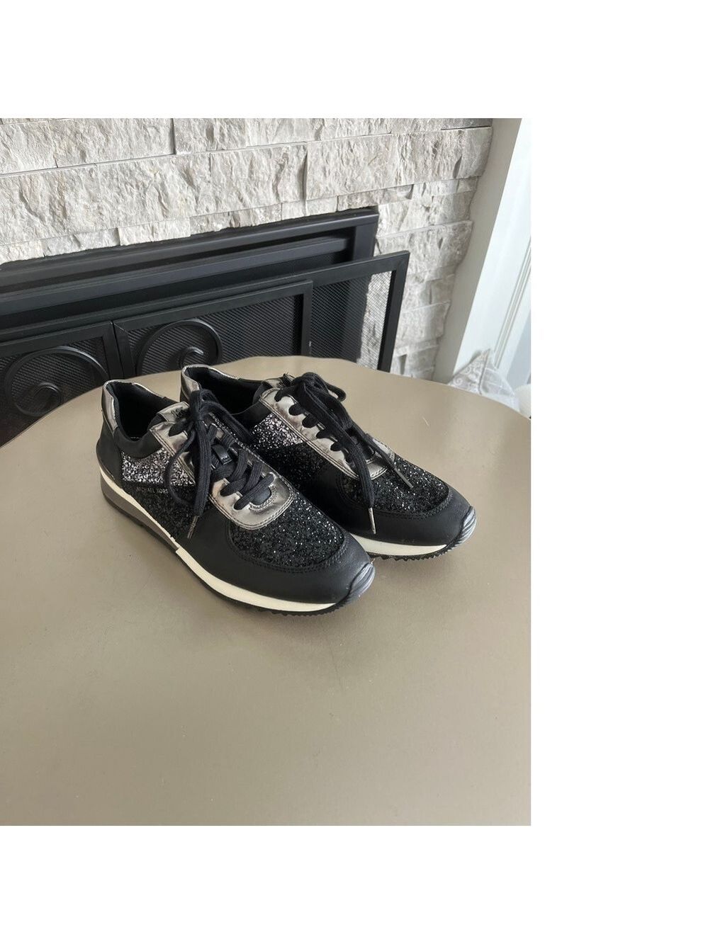 NWOT Michael Kors Black and Silver Sparkle Sneakers, Size 10